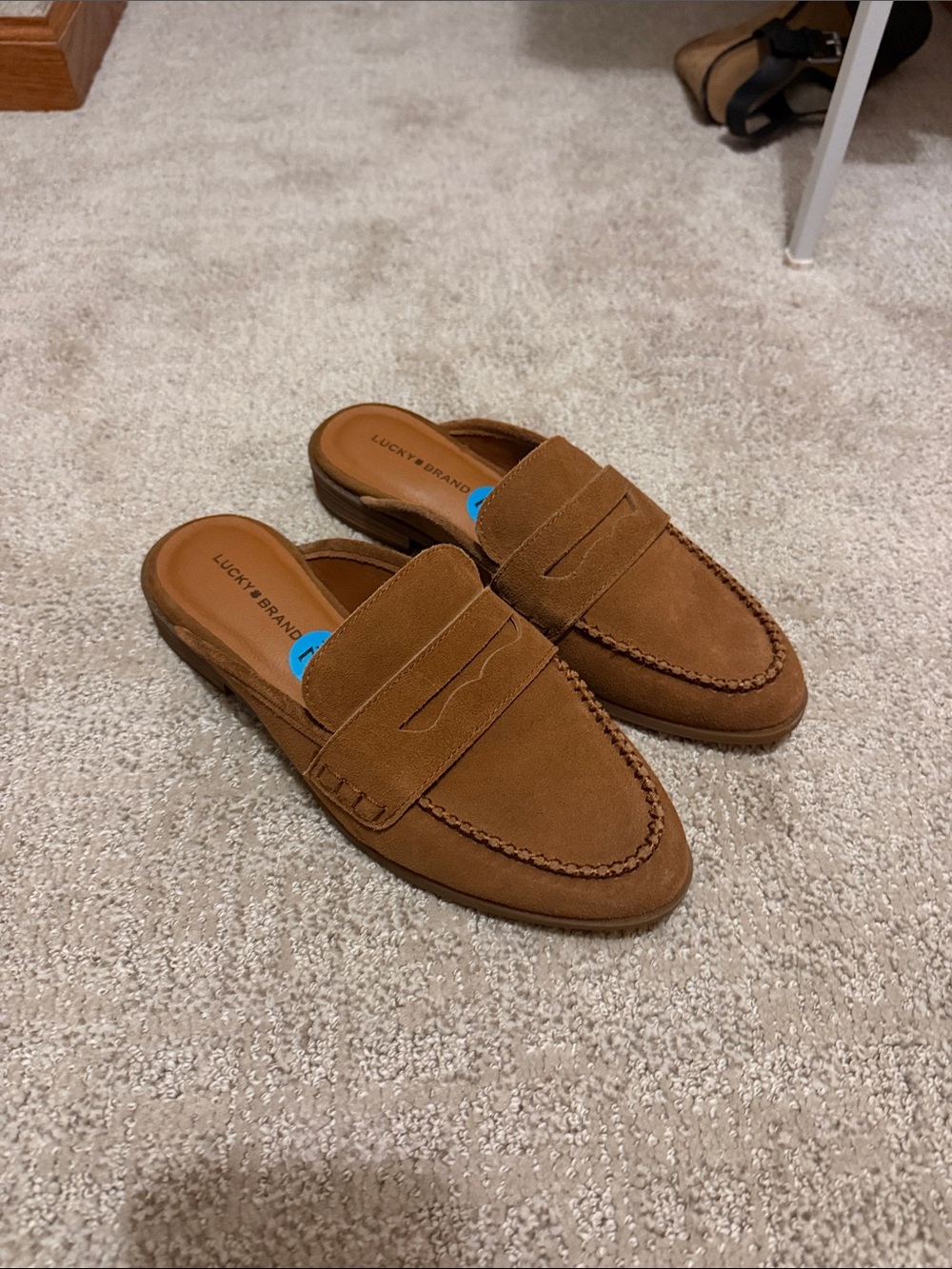 Lucky Brand Tan Suede Backless Penny Loafers